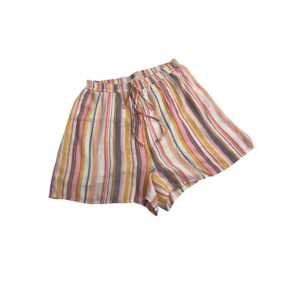 Miami Striped Shorts Women Large Multi Color Drawstring Elastic Waist Casual E16